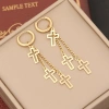 New cross-border stainless steel long chain earrings, long tassel stud earrings, personalized and elegant, versatile chanel-style earrings and accessories Item Picture